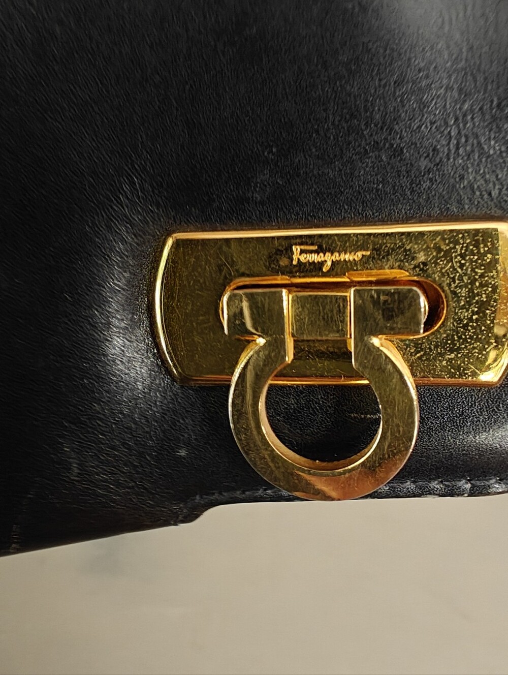 Salvatore Ferragamo Gancini Small Leather Hand Bag - Black with Gold Hardware - Picture 6 of 16